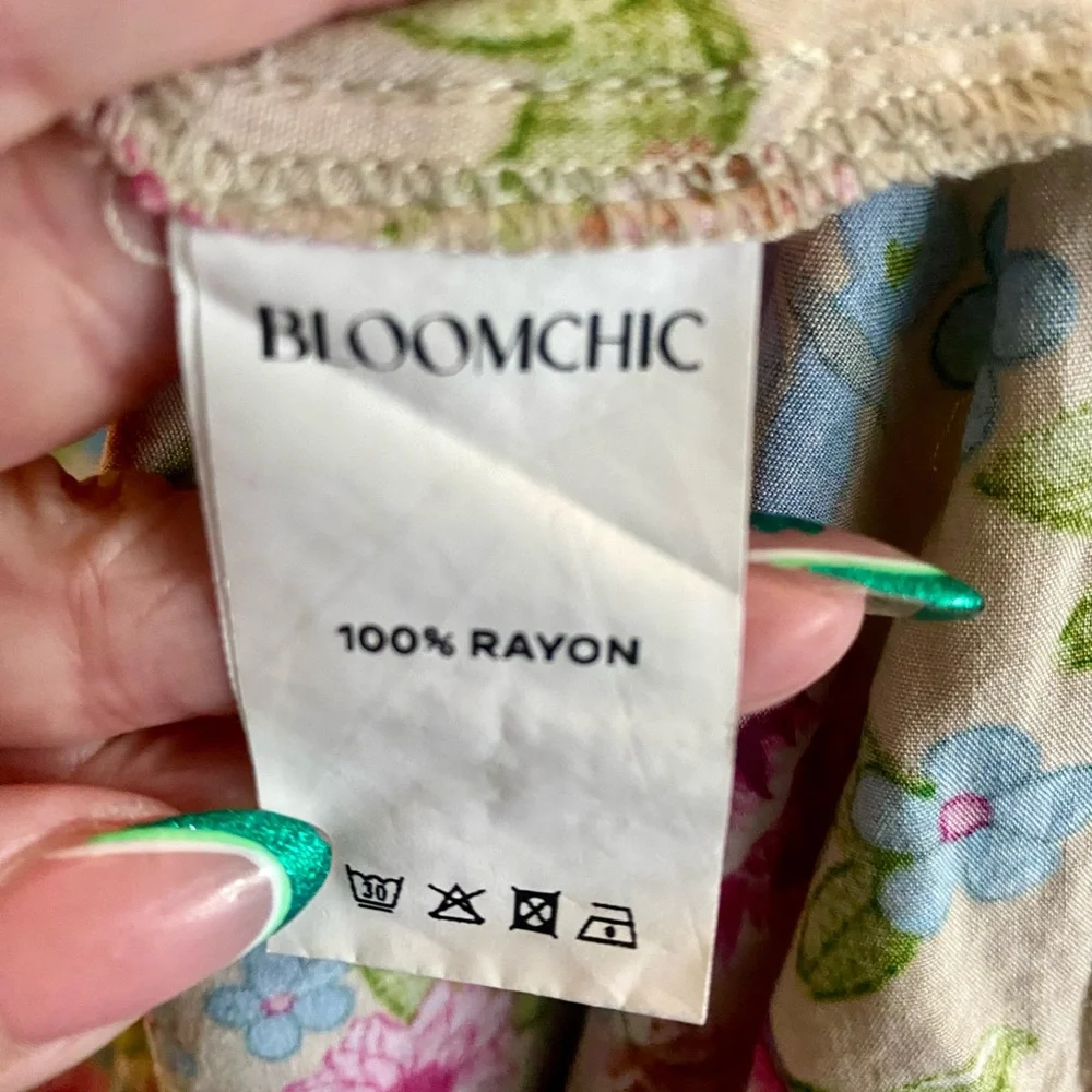 BloomChic Pink Floral Maxi Dress on Green Background. - Picture 8 of 9